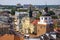 Lublin, Poland - Panoramic view of historic old town quarter with Cracow Gate tower - Brama Krakowska - and City Hall buildings