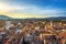 Lucca panoramic aerial view of city and San Michele Cathedral. Tuscany, Italy