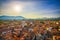 Lucca panoramic aerial view of city and San Michele Cathedral. Tuscany, Italy