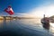 Lucern lake and town waterfront in morning mystic fog view