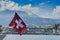 Lucerne cityscape swiss flag