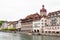 Lucerne old town view with Town Hall clock tower