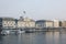 Lucerne, Switzerland, February 4, 2019: Lake Lucerne with hotel schweizerhof on a mystical winter morning