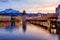 Lucerne, Switzerland, historical Old town on dramatical sunset