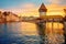 Lucerne, Switzerland, historical Old town on sunrise