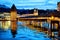 Lucerne, Switzerland, the Old town and Chapel bridge in the late evening blue light