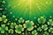 Luck Unleashed: Four-Leaf Clover Center Focus Against a Festive St. Patrick\\\'s Day Themed Background Illustration