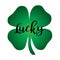 Lucky calligraphy graphic on four leaf clover