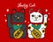 Lucky cat black and white Japanese lucky charm cartoon illustration doodle style