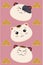 Lucky cat funny muzzle Asian traditional Maneki Neko character set pink poster vector illustration