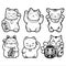 Lucky Cat Maneki Neko black & white Set Vector Japan