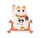 Lucky cat maneki-neko with little kittens in paws. Japanese figurine for happy family, fortune and luck. Asian beckoning