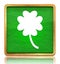 Lucky four leaf clover icon chalk board green square button slate texture wooden frame concept isolated on white background with