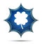 Lucky four leaf clover icon magical glassy sunburst blue button