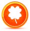 Lucky four leaf clover icon natural orange round button