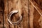 Lucky horseshoe on a rustic wood background