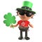 Lucky Irish punk rocker with spikey hair wearing a green leprechaun hat and holding shamrock, 3d illustration