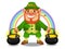 Lucky leprechaun with treasure and rainbow