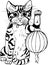 Lucky maneki neko cat with lantern. Traditional japanese symbol. Graphic illustration. Place for text.