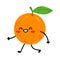 Lucky Orange Walks. Cute cartoon character orange. Flat Vector illustration isolated on white background