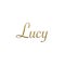 Lucy - Female name . Gold 3D icon on white background. Decorative font. Template, signature logo.