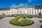 Ludwigsburg royal palace historic building in spring time with beautiful garden with flower and green grass and blue sky