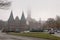 LUEBECK, Germany. Holsten Gate Holstentor and St. Petry zu Luebeck  in fog.