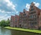 Luebeck, Germany, June 19, 2017, View to the River Trave and the salt storage house in Luebeck