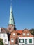 Luebeck Travemuende, church St.-Lorenz with old houses