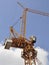 Luffing jib tower crane soars into blue sky