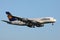 Lufthansa A380 plane approaching airport