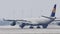Lufthansa Airbus just landed on Munich Airport, MUC, snow
