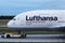 Lufthansa plane being towed