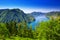 Lugano city, Lugano lake and Monte San Salvatore from Monte Bre, Ticino, Switzerland