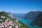 Lugano city with the view of lake Lugano and mountains