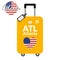 Luggage with airport station code IATA or location identifier and destination city name Atlanta, ATL. Travel to the