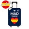 Luggage with airport station code IATA or location identifier and destination city name Madrid, MAD. Travel to Spain