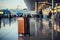 A luggage bag against a blurred airport background, symbolizing the journey ahead