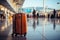 A luggage bag against a blurred airport background, symbolizing the journey ahead