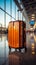 A luggage bag against a blurred airport background, symbolizing the journey ahead