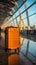 A luggage bag against a blurred airport background, symbolizing the journey ahead