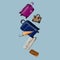 luggage, baggage, set of suitcases, bags, umbrella on a blue background