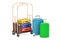 Luggage cart or hotel trolley with colored suitcases, 3D