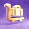 Luggage cart icon. Gold glossy Luggage cart symbol isolated on violet velvet background.