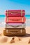 Luggage, cases, and sand beach, perfect holiday concept