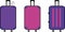 Luggage icon. Flat suitcase. Vector illustration of purple, blue and pink suitcases on a white background. Set of colorful luggage