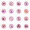 Luggage restrictions flat icons set