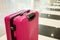 Luggage suitcase in the airport hall, baggage search, cheap flights, flight insurance, travel and tourism