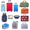 Luggage suitcase and handbags icons. Travel baggage design elements set. Vector cartoon isolated illustration