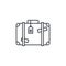 Luggage, suitcase, travel bag whith stickers thin line icon. Linear vector symbol